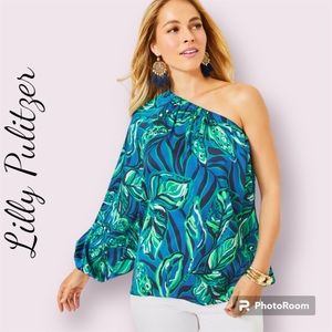 NWT Lilly Pulitzer Adorlee One Shoulder Top. Indigo Breeze Shady Gators …
